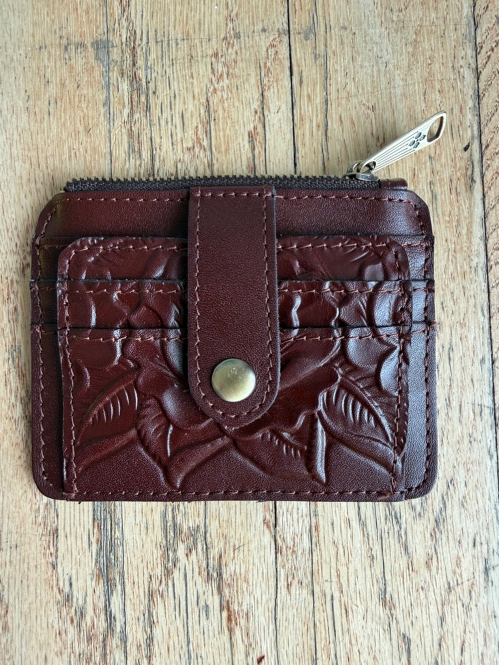 Patricia Nash Cassis ID Case Card Wallet Rosetooled Leather RFID British Tan New